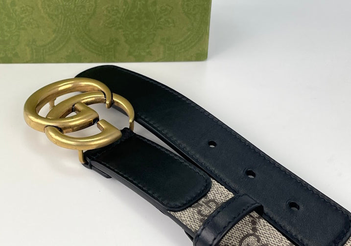 Gucci Black Leather Belt with Double G Buckle size 3cm 1.2\