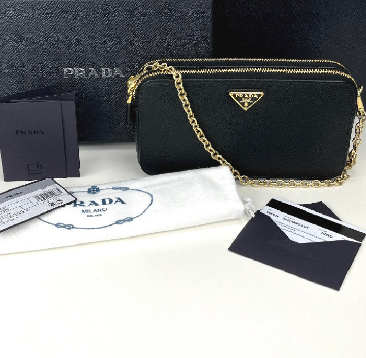 Prada saffiano double zip chain crossbody bag – Lady Clara's