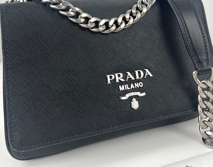 Prada saffiano soft chain shoulder bag sale