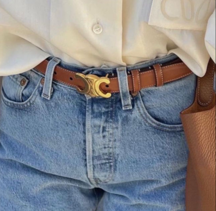 CELINE ベージュレザー ベルト85 Triomphe leather belt Celine Beige size 85 cm in Leather