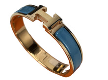 Load image into Gallery viewer, Hermes Clic H enamel rose gold bleu
