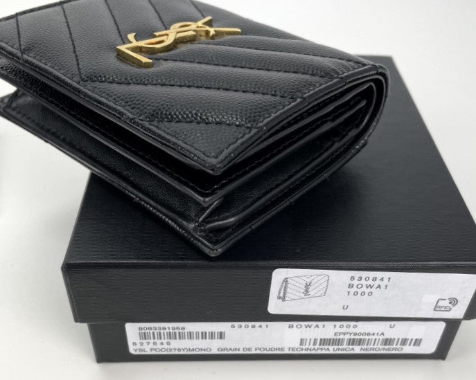Shop Saint Laurent Cassandre Saint Laurent Matelass Flap Card Case in Grain  de Poudre Embossed Leather