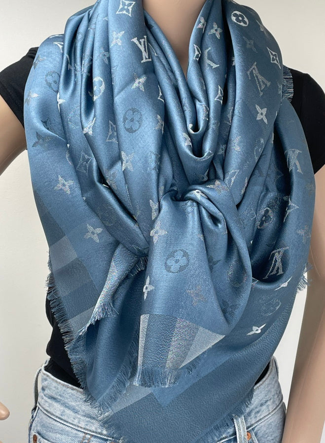 Louis Vuitton So Shine Monogram Shawl Blue M76642 scarf