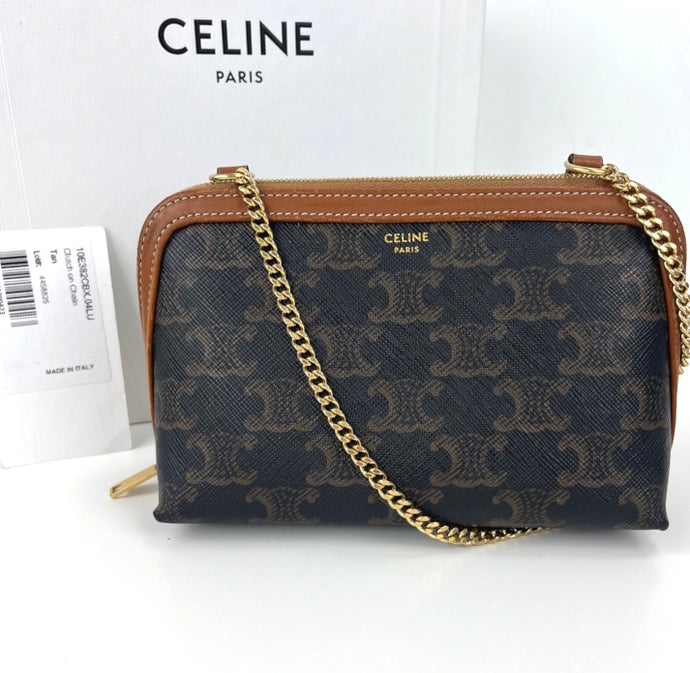 Celine clutch on chain in triomphe canvas and lambskin