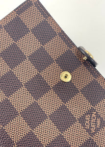 Louis Vuitton small ring agenda cover in damier ebene