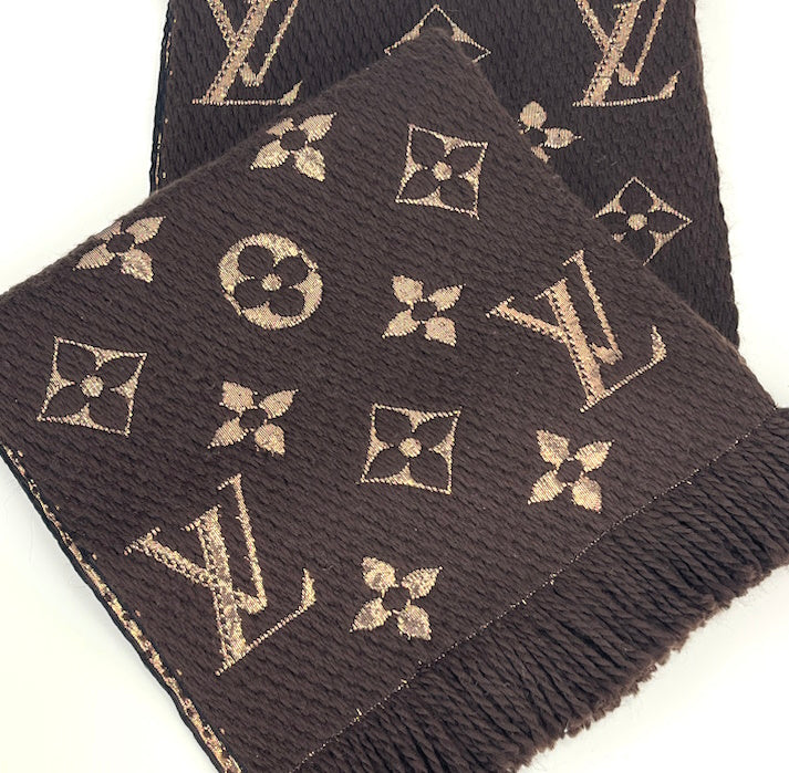 Logomania Scarf Louis Vuitton Brown Scarf Wool Silk Scarf Louis