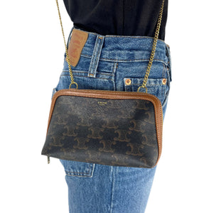 Celine clutch on chain in triomphe canvas and lambskin