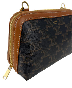 Celine clutch on chain in triomphe canvas and lambskin