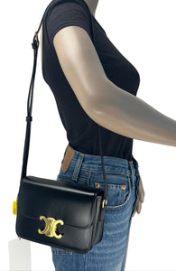Celine triomphe teen in black shiny calf