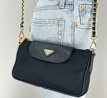 Load image into Gallery viewer, Prada black mini chain nylon and saffiano bag