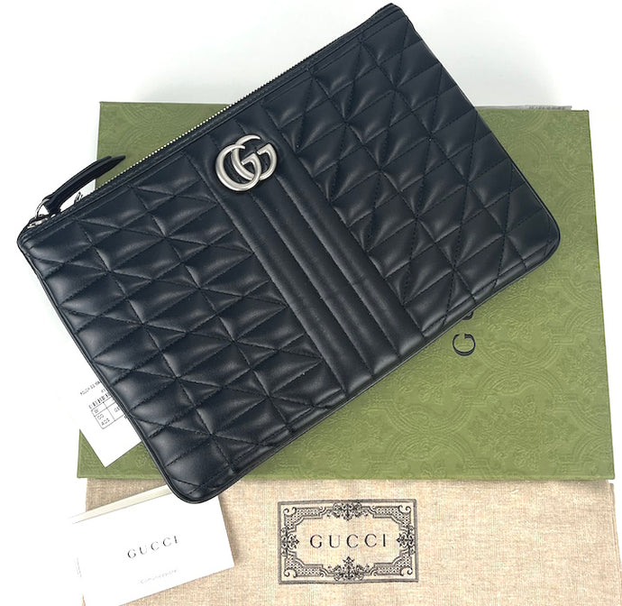 Gucci GG marmont quilted pouch black / silver