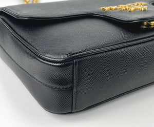 Prada saffiano pattina flap  black chain bag