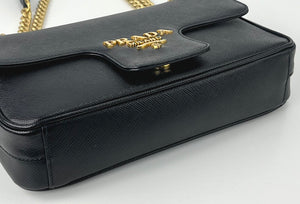 Prada saffiano pattina flap  black chain bag