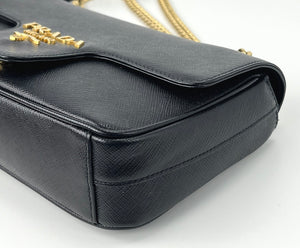 Prada saffiano pattina flap  black chain bag