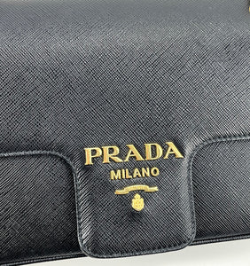 Prada saffiano pattina flap  black chain bag