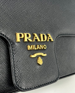 Prada saffiano pattina flap  black chain bag