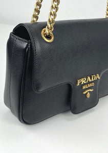 Prada saffiano pattina flap  black chain bag