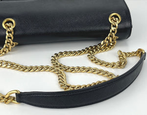 Prada saffiano pattina flap  black chain bag