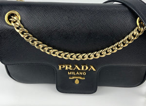 Prada saffiano pattina flap  black chain bag