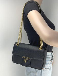 Prada saffiano pattina flap  black chain bag