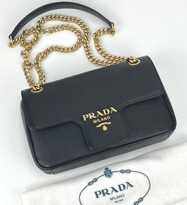 Prada saffiano pattina flap  black chain bag