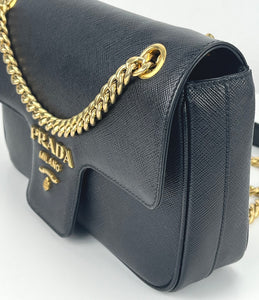 Prada saffiano pattina flap  black chain bag