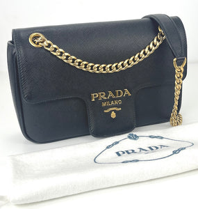 Prada saffiano pattina flap  black chain bag