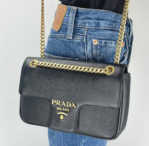 Prada saffiano pattina flap  black chain bag