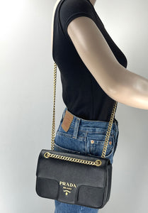 Prada saffiano pattina flap  black chain bag