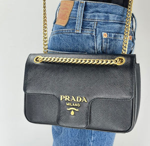 Prada Chain Flap Bag Prada Saffiano Pattina Flap Black Chain Bag