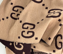 Load image into Gallery viewer, Gucci brown /beige GG jacquard wool silk scarf