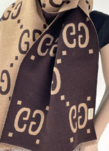 Load image into Gallery viewer, Gucci brown /beige GG jacquard wool silk scarf