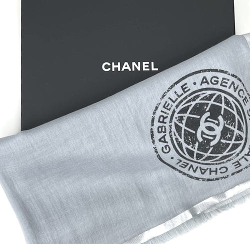 Chanel grey silk cashmere scarf 70cm