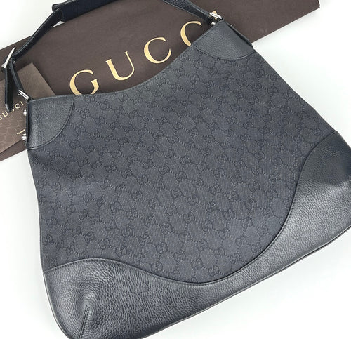 Gucci black GG denim hobo