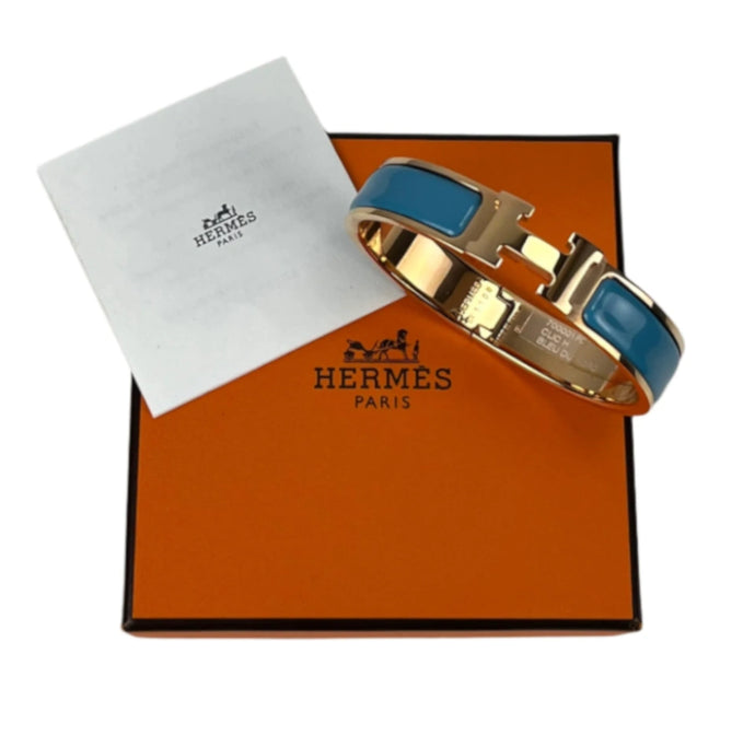 Hermes Clic H enamel rose gold bleu