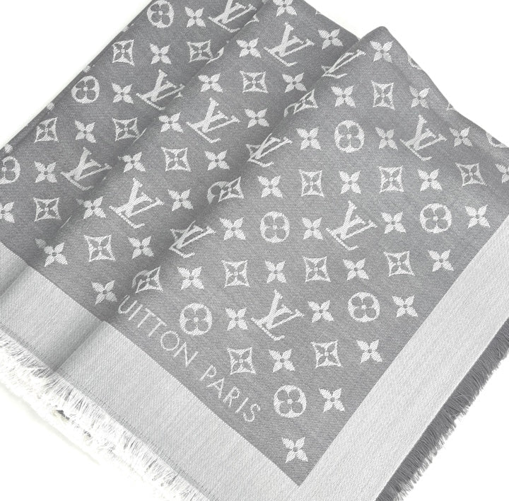 Louis Vuitton monogram denim shawl in pearl grey – Lady Clara's