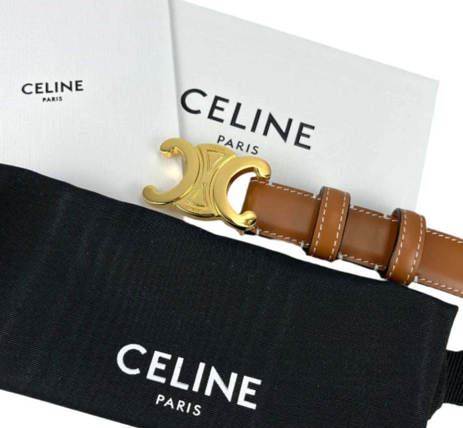 CELINE レザー ベルト ブラウン 85 セリーヌ メンズ レザーベルト ブラウン 金金具 - メルカリ