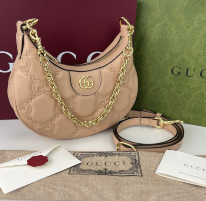 Gucci GG Quilted matelasee mini shoulder bag beige