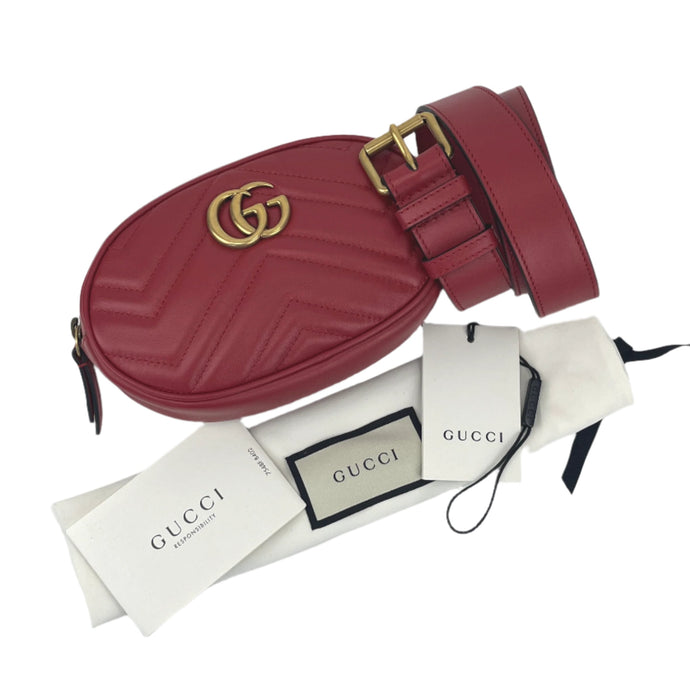 Gucci marmont matelasse belt beg in red size 75