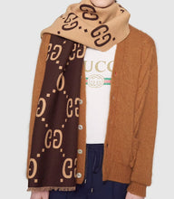 Load image into Gallery viewer, Gucci brown /beige GG jacquard wool silk scarf