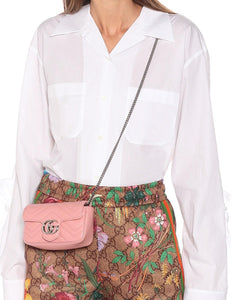 Gucci calfskin matelasse super mini GG marmont shoulder bag wild rose