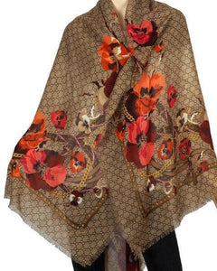 Gucci Pansy floral pansy wool shawl