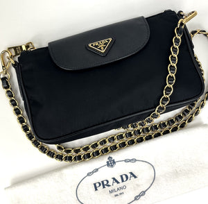 Prada black mini chain nylon and saffiano bag