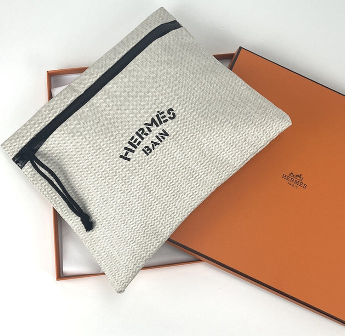 Hermes toile herringbone bain pouch