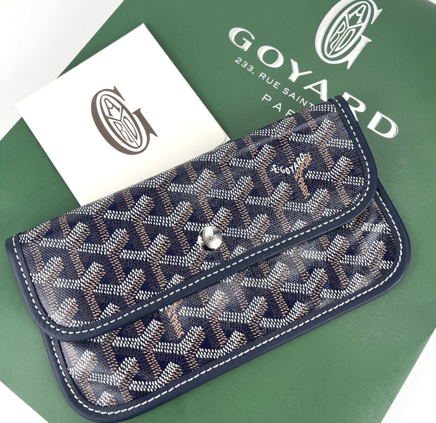 Goyard small pouch in navy blue canvas