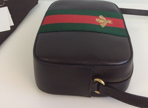 GUCCI  bee embroidered GG leather crossbody bag