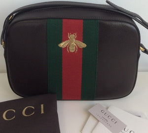 GUCCI  bee embroidered GG leather crossbody bag