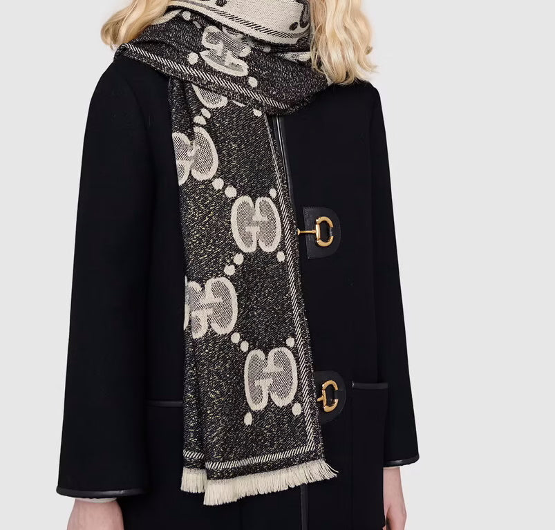 Gucci★素敵！NY Yankee Black Wool Scarf With Gems Gucci☆素敵！NY Yankee Black Wool Scarf With Gems