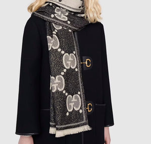 Gucci GG jacquard wool scarf black /ivory