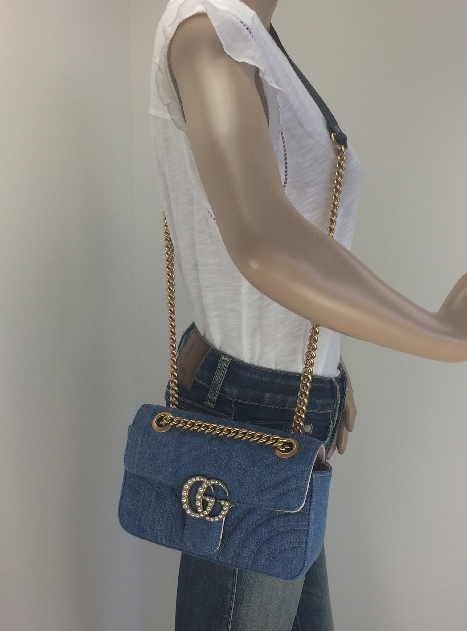 Gucci denim pearl bag shop